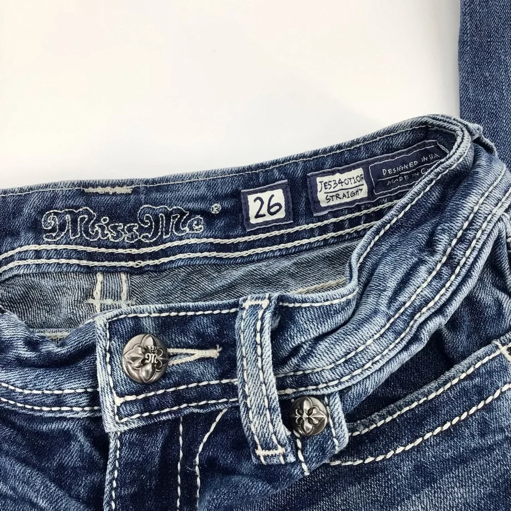 Miss Me Style JE5340T10R Accent Sequin Straight Leg Jeans Sz 26 - Picture 3 of 16